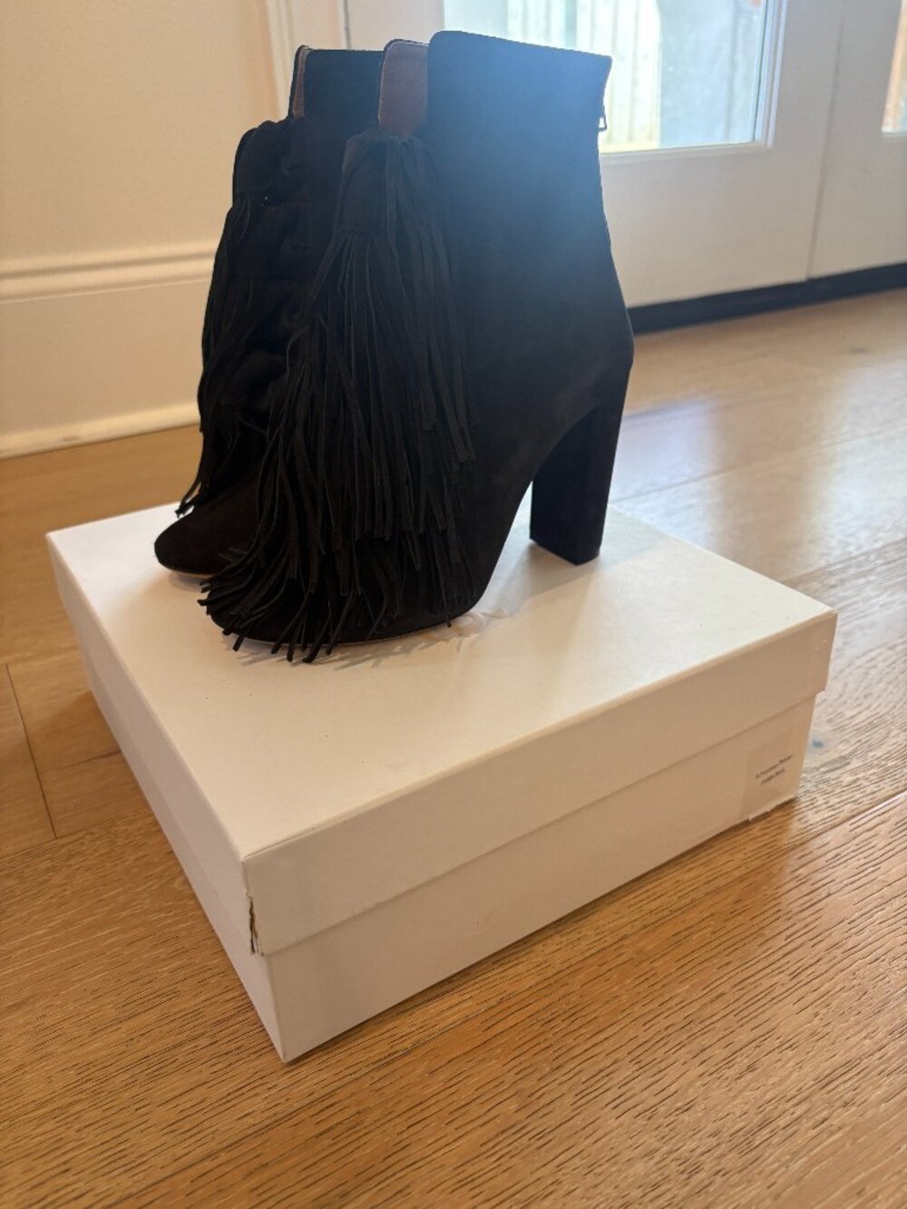 Chloe Charcoal Grey Ankle Booties with Fringe Size 36